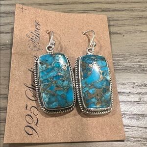 Blue Copper Turquoise Sterling Silver Earrings